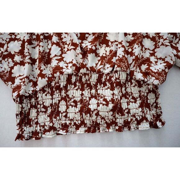 Sienna Sky 02CT4722 Women's Sz L Burgundy Floral V-Neck Tie Back Ruched Blouse - Picture 6 of 6